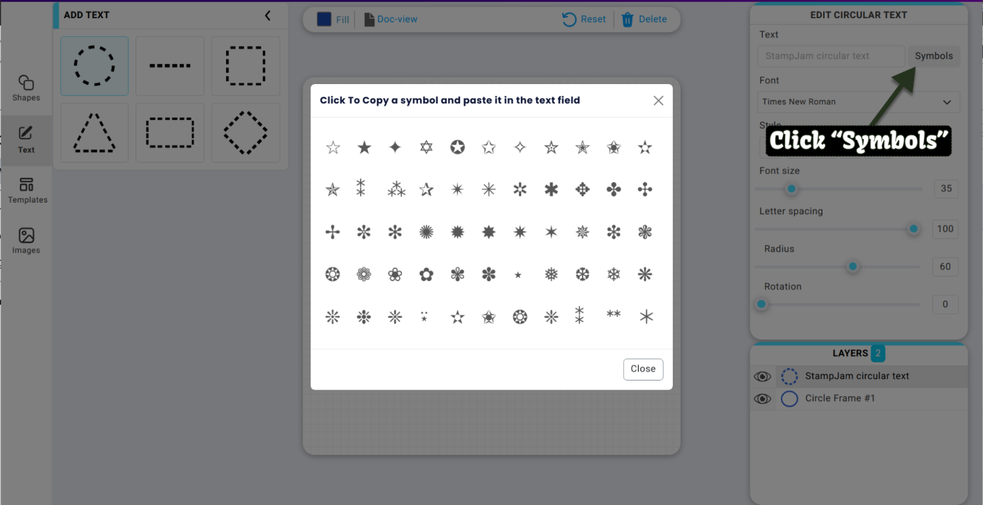 how to make a stamp online with stampjam how to add a symbol to your stamp design